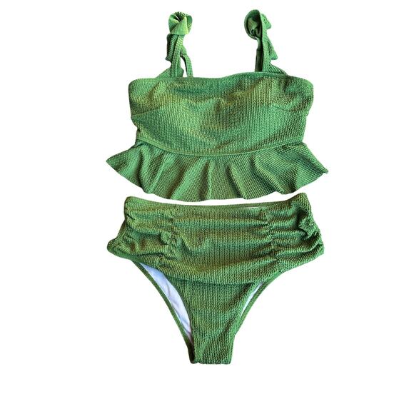 Modest Bikini Flowy Green Ruching 2 piece bathing suit Size 2XL Hot Tub Cruise - Picture 1 of 6